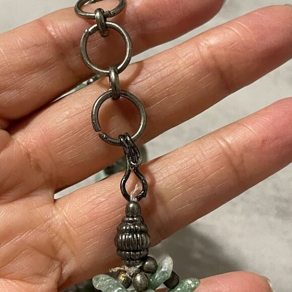 Handmade Genuine Agate Stone Three Row Silver Tone Choker Boho Necklace 14"-16" - Picture 8 of 9